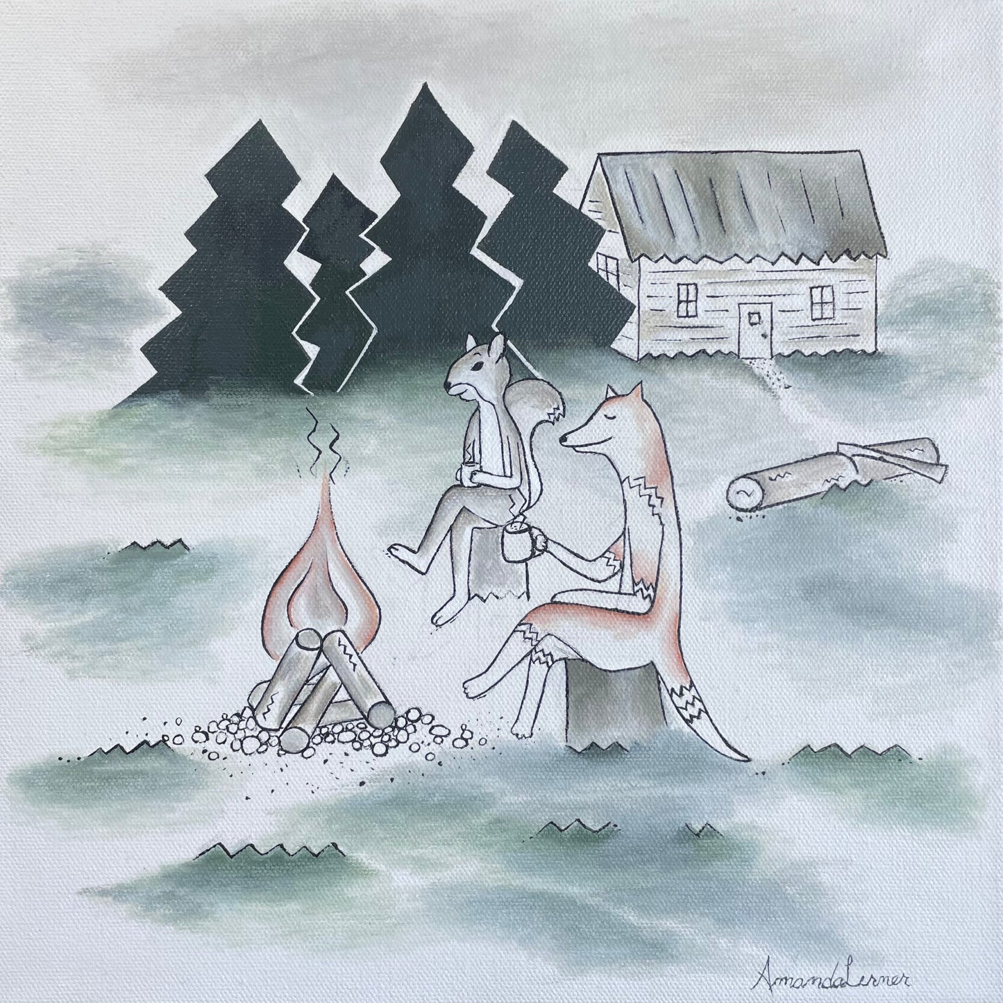 Mr Fox and Friend - Camping Art - PRINT