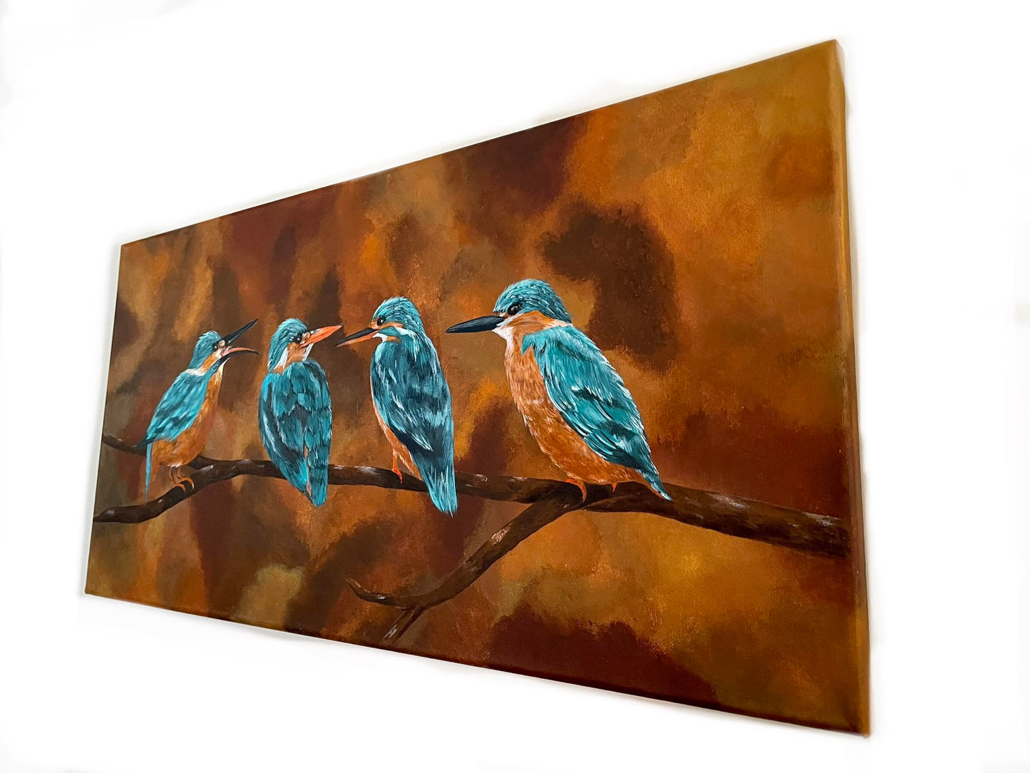 Birds on Branch Painting - Kingfisher Friends