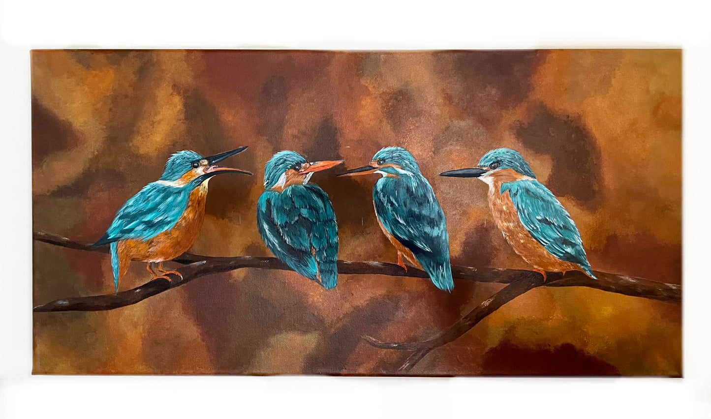 Birds on Branch Painting - Kingfisher Friends