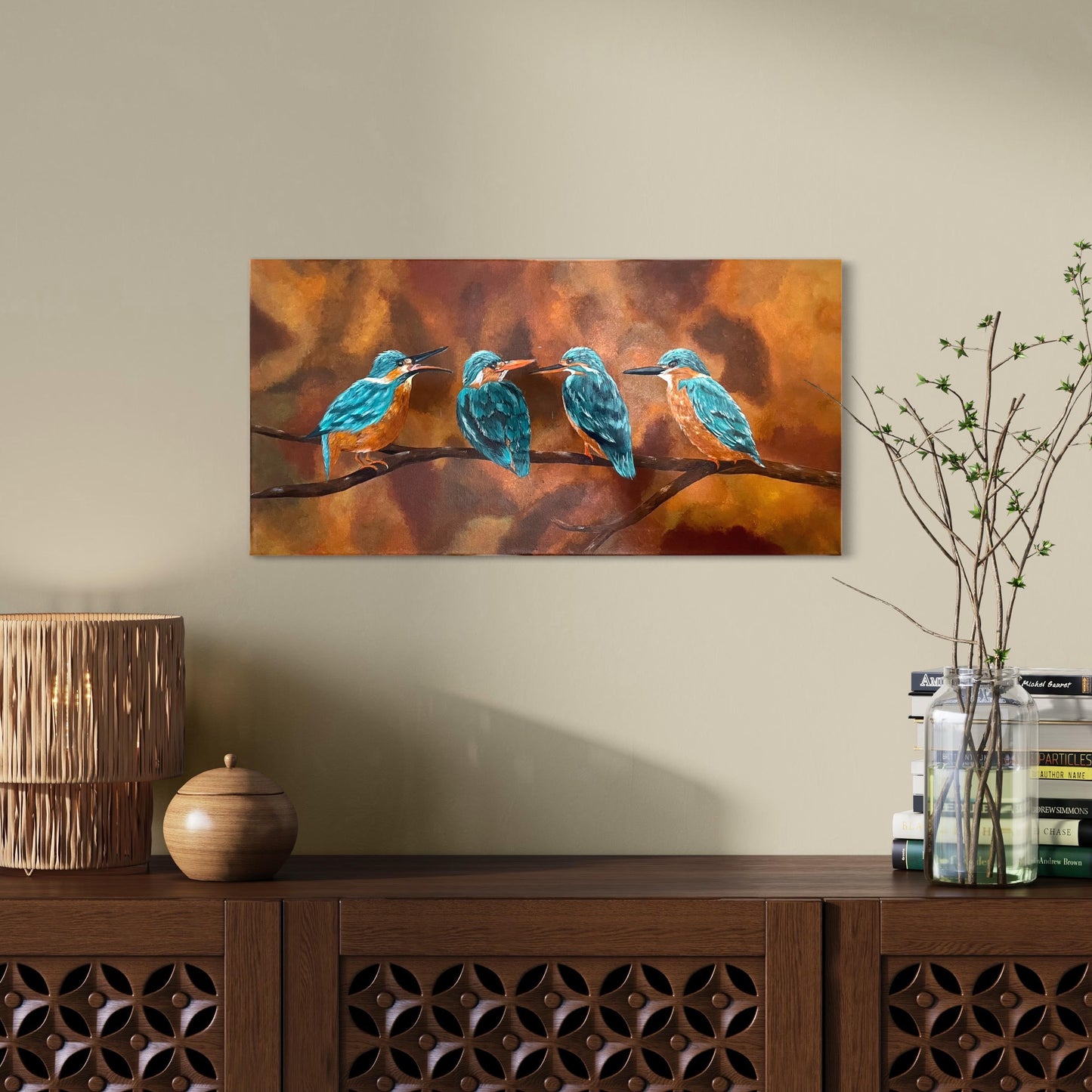 Birds on Branch Painting - Kingfisher Friends