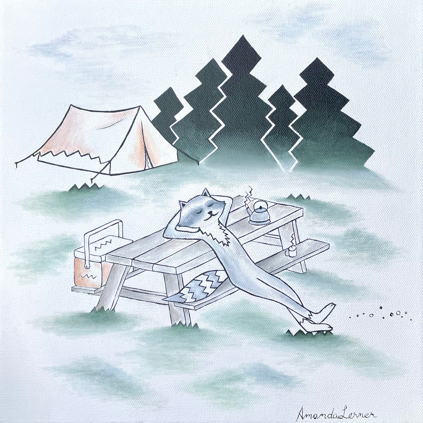 Relaxing Raccoon - Camping Art