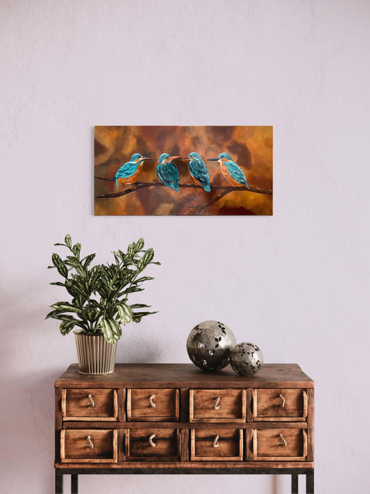 Birds on Branch Painting - Kingfisher Friends